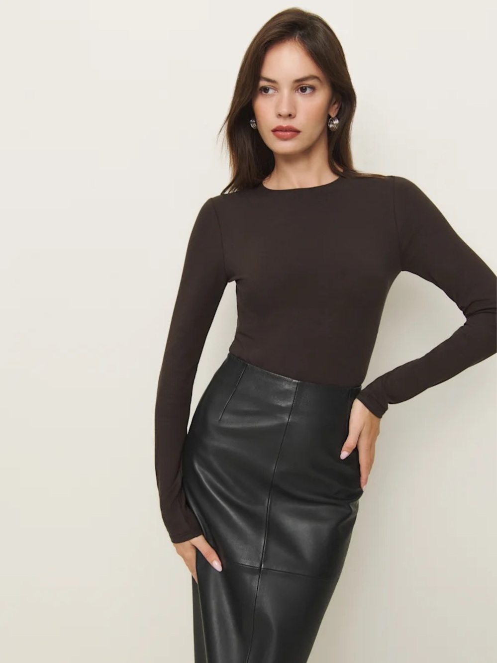 EUC Reformation Emma Knit Bodysuit Long Sleeve in Mole XS